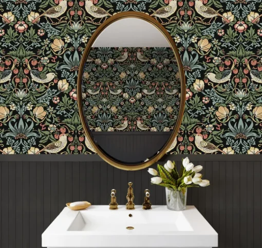 Seabrook Fragaria Garden Wallpaper - Ebony