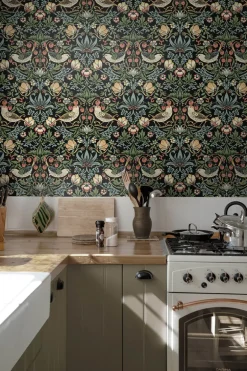 Seabrook Fragaria Garden Wallpaper - Ebony