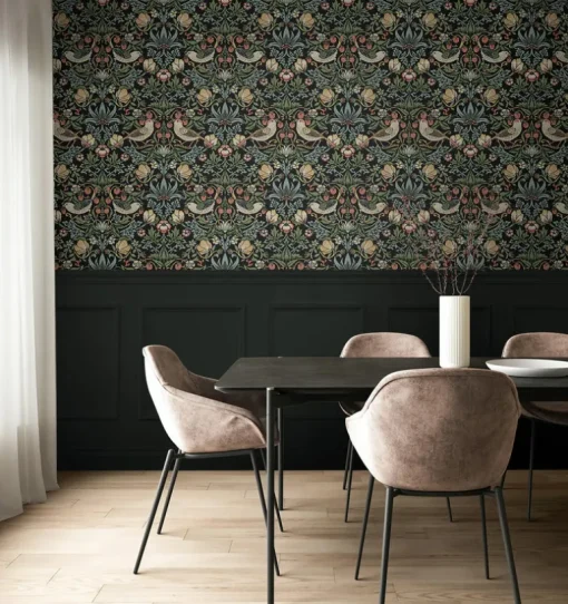 Seabrook Fragaria Garden Wallpaper - Ebony