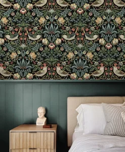 Seabrook Fragaria Garden Wallpaper - Ebony