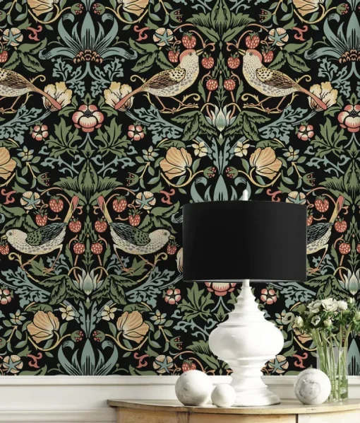 Seabrook Fragaria Garden Wallpaper - Ebony