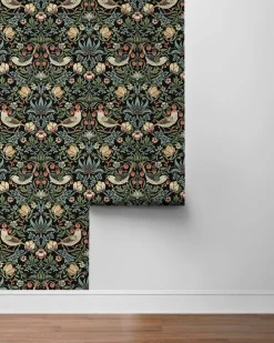 Seabrook Fragaria Garden Wallpaper - Ebony