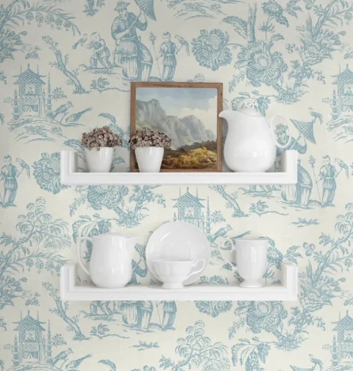 Seabrook French Country Colette Chinoiserie Wallpaper - Bleu Bisque