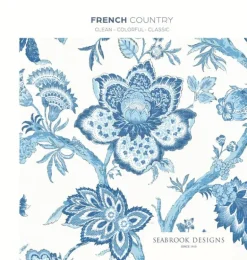 Seabrook French Country Florale Trail Wallpaper - Cranberry & Blue Bell