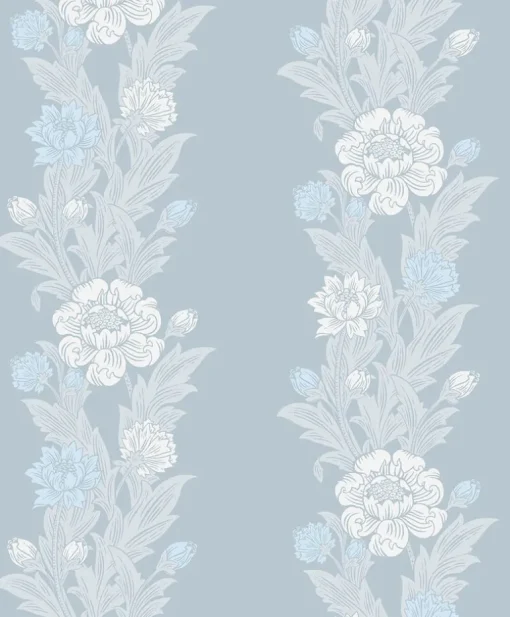 Seabrook Legacy Prints Blooming Stripe Wallpaper - Baby Blue