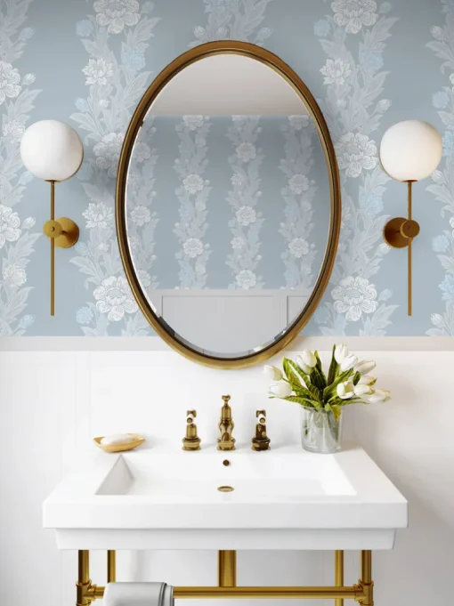 Seabrook Legacy Prints Blooming Stripe Wallpaper - Baby Blue