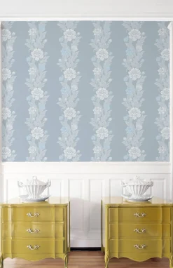 Seabrook Legacy Prints Blooming Stripe Wallpaper - Baby Blue