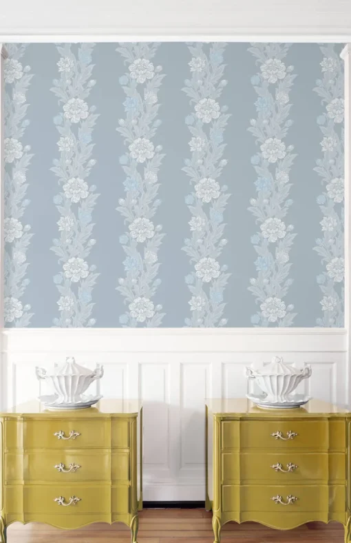 Seabrook Legacy Prints Blooming Stripe Wallpaper - Baby Blue