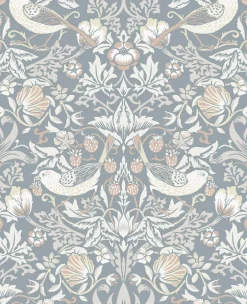 Seabrook Legacy Prints Fragaria Garden Wallpaper - Blue Mist & Blush