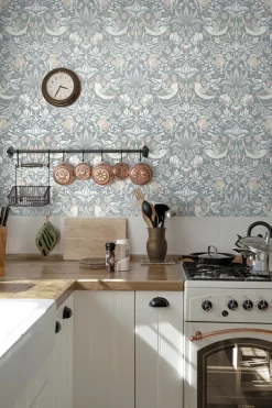 Seabrook Legacy Prints Fragaria Garden Wallpaper - Blue Mist & Blush