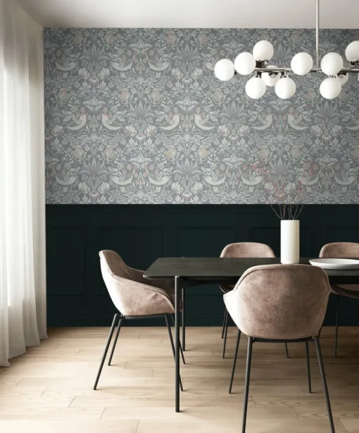 Seabrook Legacy Prints Fragaria Garden Wallpaper - Blue Mist & Blush