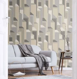 Seabrook Mondrian Deco Wallpaper - Latte Graphite