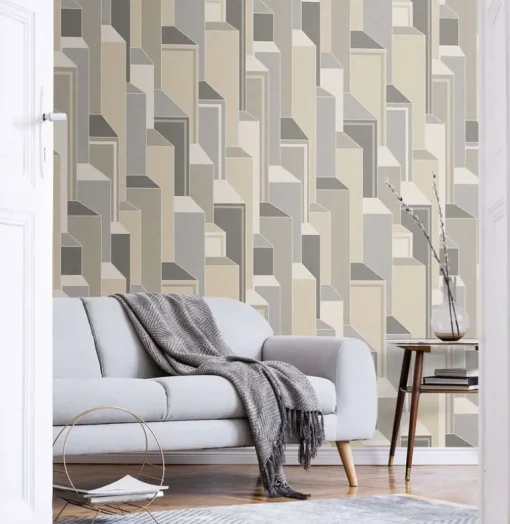 Seabrook Mondrian Deco Wallpaper - Latte Graphite