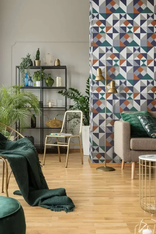 Seabrook Mondrian Lozenge Wallpaper - Indigo & Burnt Orange