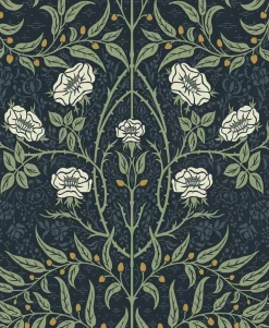 Seabrook Stenciled Floral Wallpaper - Navy Blue & Sage