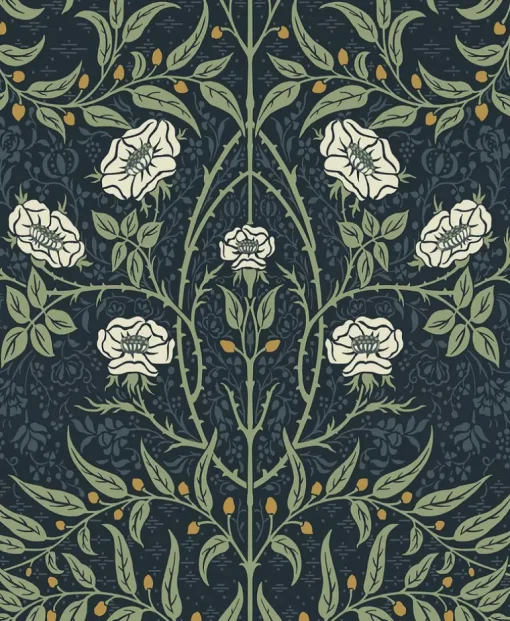 Seabrook Stenciled Floral Wallpaper - Navy Blue & Sage
