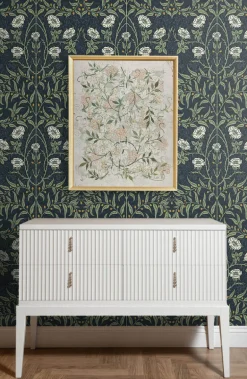 Seabrook Stenciled Floral Wallpaper - Navy Blue & Sage