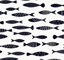 Seabrook Summer House Bay Fish Wallpaper - Black and White