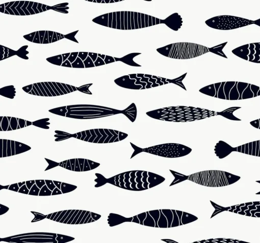 Seabrook Summer House Bay Fish Wallpaper - Black and White