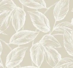 Seabrook Summer House Beckett Sketched Leaves Wallpaper - Oat