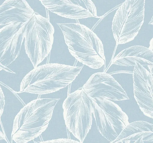 Seabrook Summer House Beckett Sketched Leaves Wallpaper - Baby Blue
