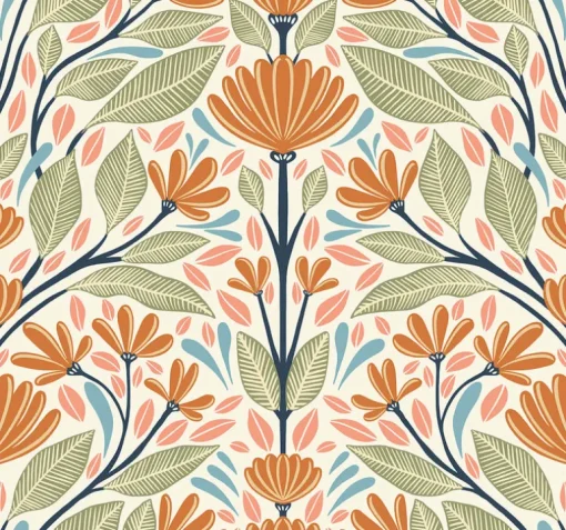 Seabrook Summer House Carmela Folk Floral Wallpaper - Summer Ends