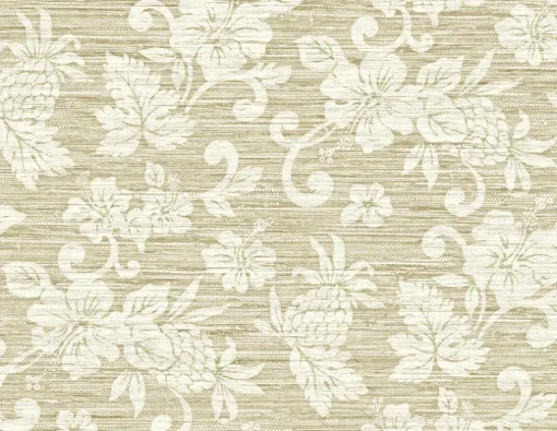 Seabrook Summer House Juno Island Floral Wallpaper - Saddle Tan
