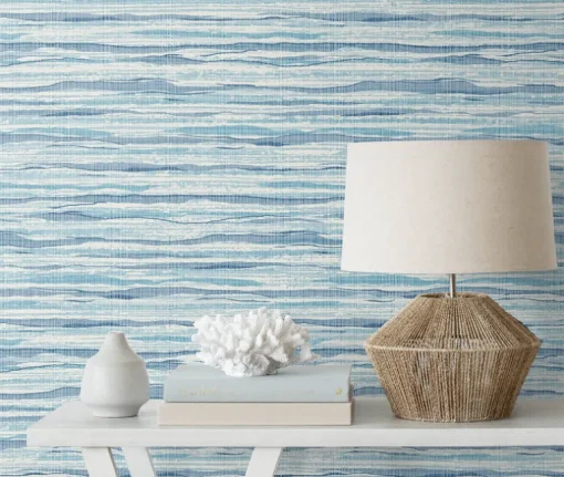 Seabrook Summer House Skye Wave Stringcloth Wallpaper - Summer Surf