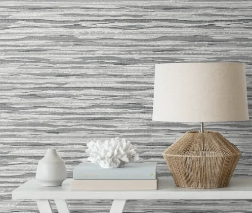 Seabrook Summer House Skye Wave Stringcloth Wallpaper - Rainy day Surf