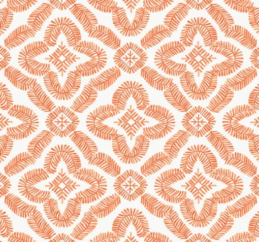 Seabrook Summer House Talia Botanical Medallion Wallpaper - Salmon