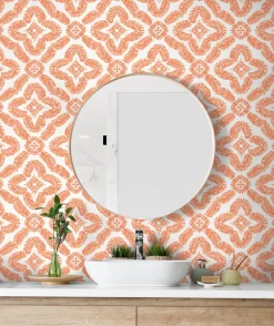 Seabrook Summer House Talia Botanical Medallion Wallpaper - Salmon