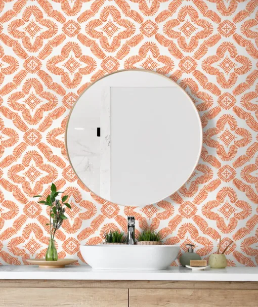Seabrook Summer House Talia Botanical Medallion Wallpaper - Salmon