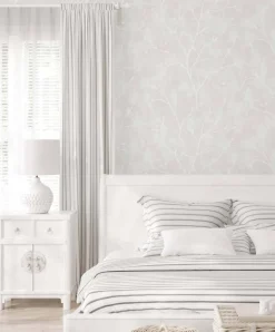 Seabrook White Heron Avena Branches Wallpaper - Mica