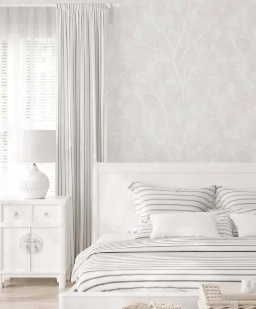 Seabrook White Heron Avena Branches Wallpaper - Mica