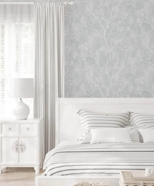 Seabrook White Heron Avena Branches Wallpaper - Winter Grey