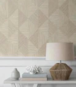 Seabrook White Heron Diamond Inlay Wallpaper - Sandy