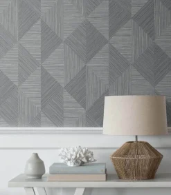Seabrook White Heron Diamond Inlay Wallpaper - Charcoal Grass