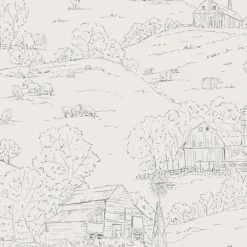 Simply Farmhouse Pasture Toile Wallpaper - Beige