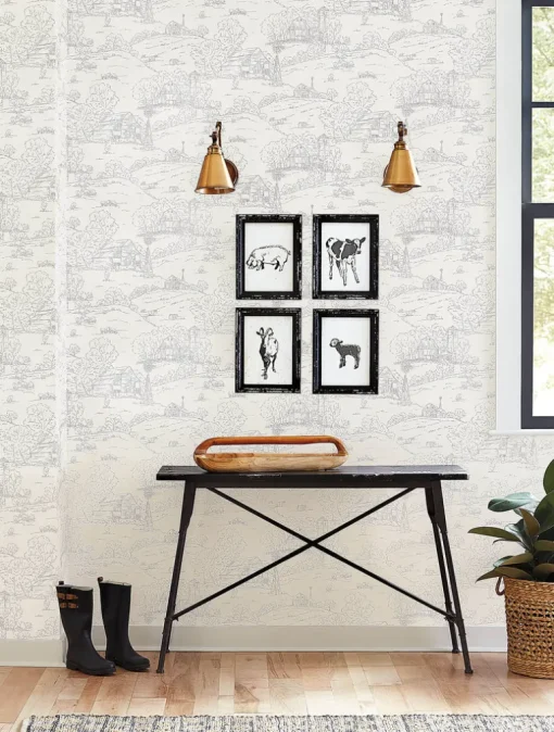 Simply Farmhouse Pasture Toile Wallpaper - Beige