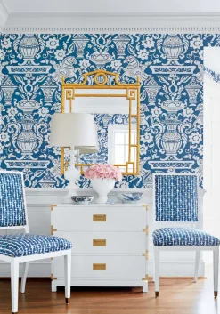Thibaut Canopy Galway Wallpaper - Navy Blue