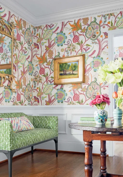 Thibaut Canopy Windsor Wallpaper - Cream & Red