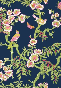Thibaut Eden Yukio Wallpaper - Navy & Pink