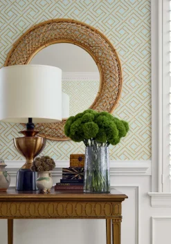 Thibaut Sojourn French Lattice Wallpaper - Blue & Beige