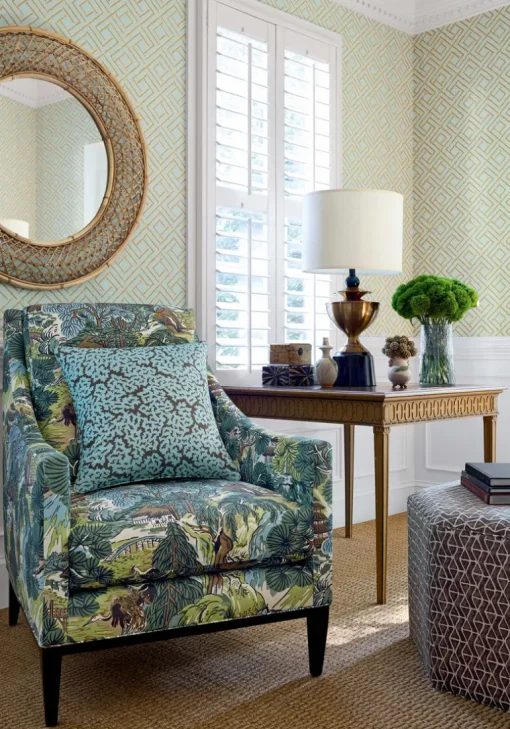 Thibaut Sojourn French Lattice Wallpaper - Blue & Beige