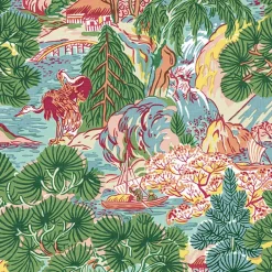 Thibaut Sojourn Pagoda Trees Wallpaper - Pink & Green