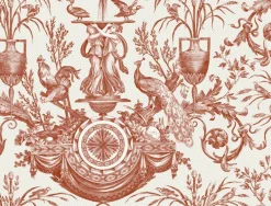 Toile Resource Library Avian Fountain Toile Wallpaper - Red