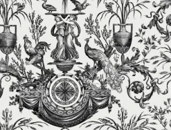 Toile Resource Library Avian Fountain Toile Wallpaper - Black