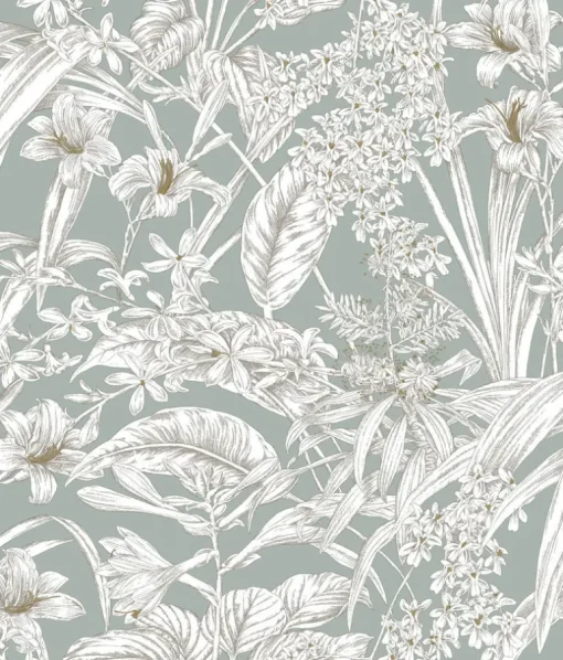 Toile Resource Library Orchid Conservatory Toile Wallpaper - Blue