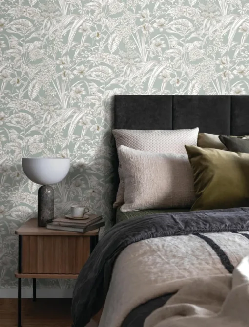 Toile Resource Library Orchid Conservatory Toile Wallpaper - Blue