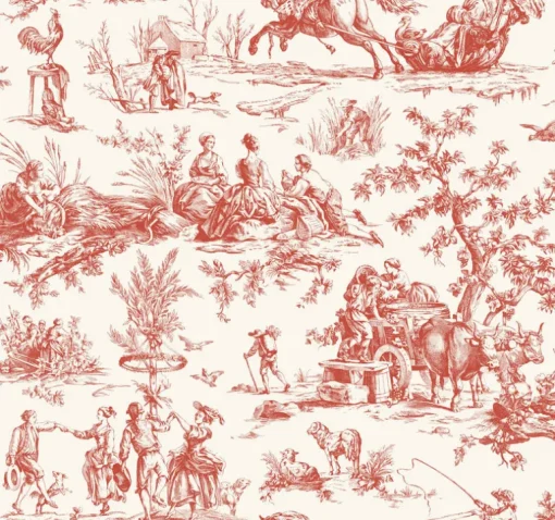 Toile Resource Library Seasons Toile Wallpaper - Red